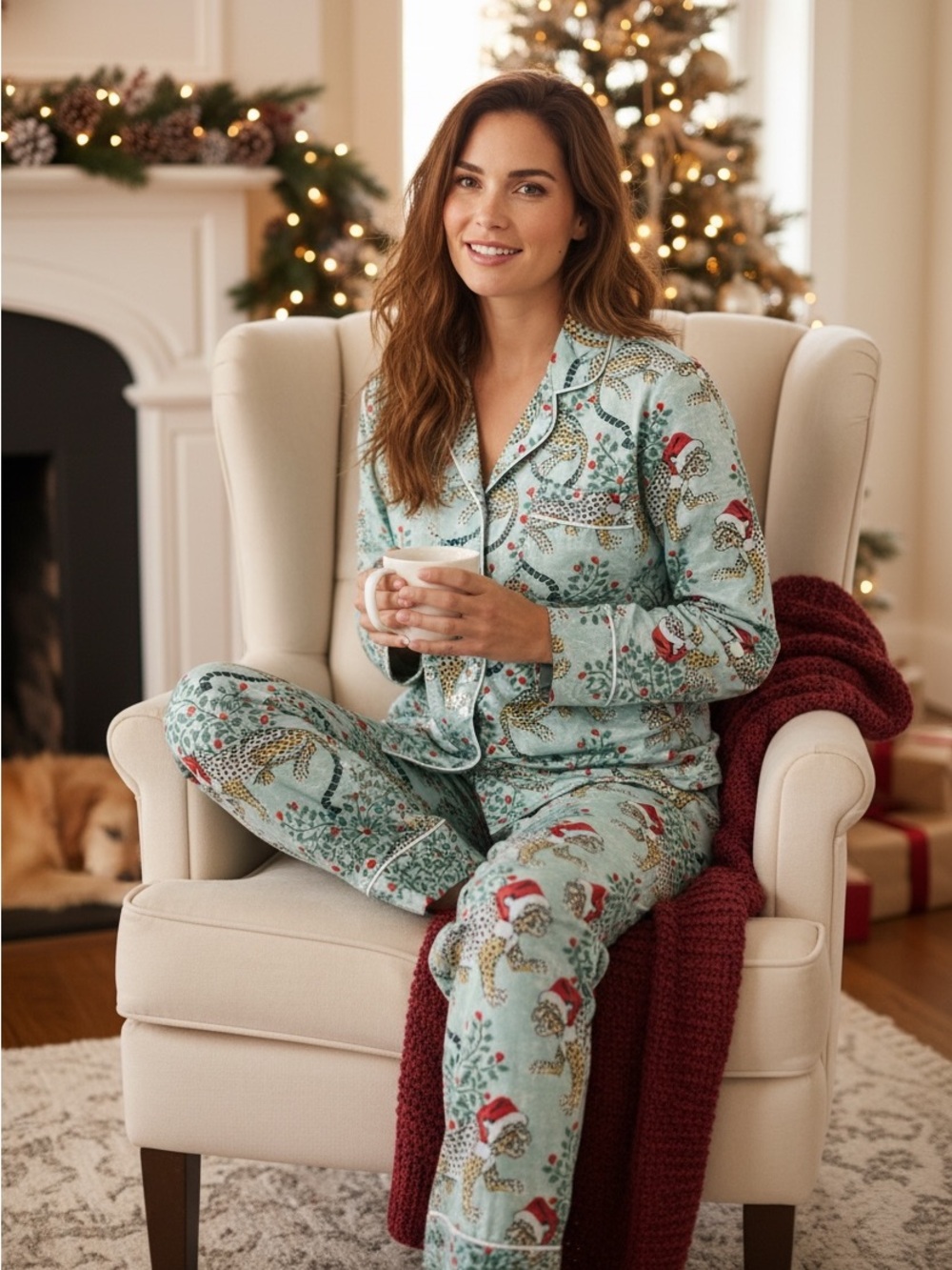 Printfresh Holly Jolly Bagheera Pajama Set XXS Santa Leopard Christmas PJs Cozy